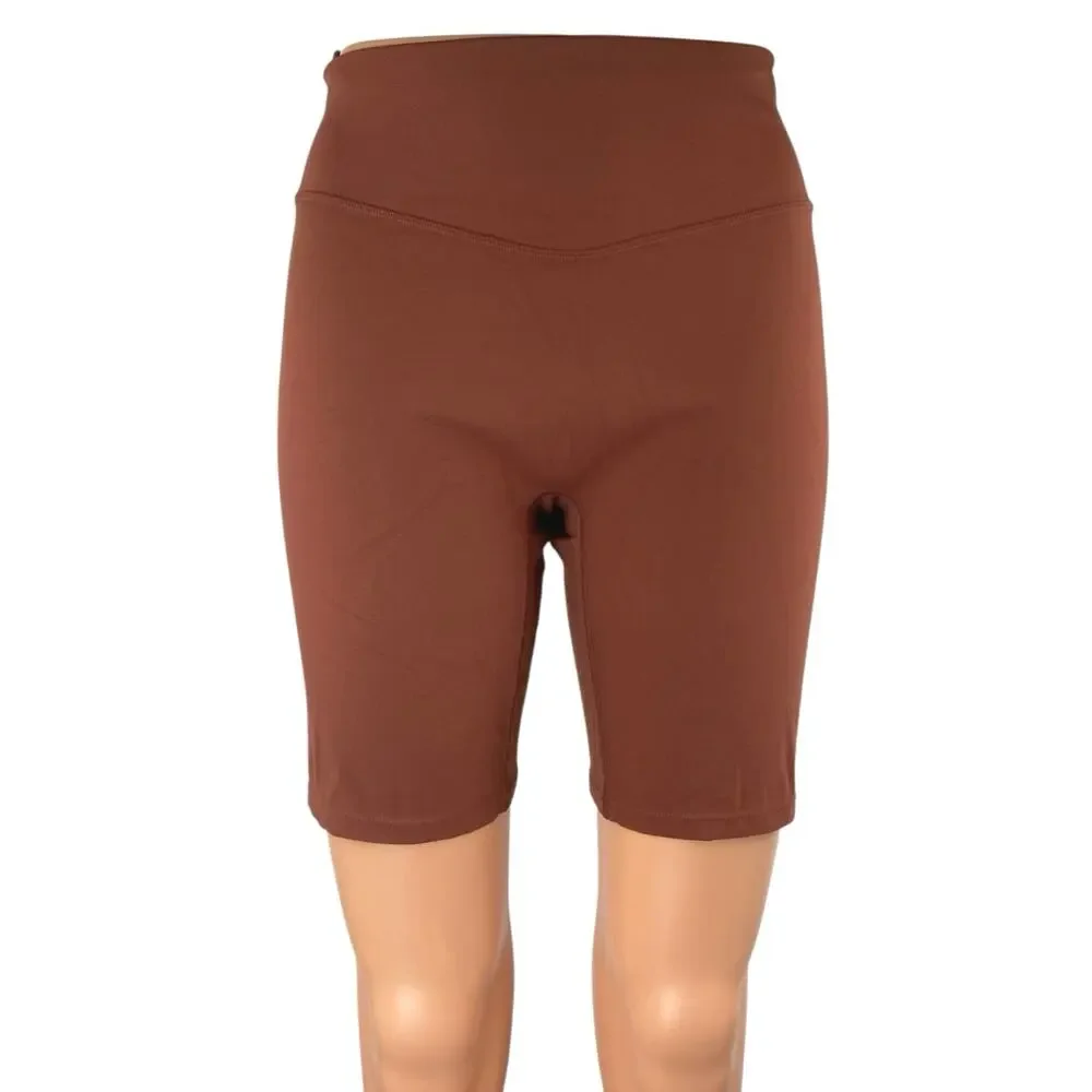 Vitality Women's Brown High Waisted Yoga Running Athletic Biker Shorts Size L